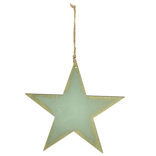 Product Wooden stars for hanging window decoration mint gold 12/20/26cm set of 3