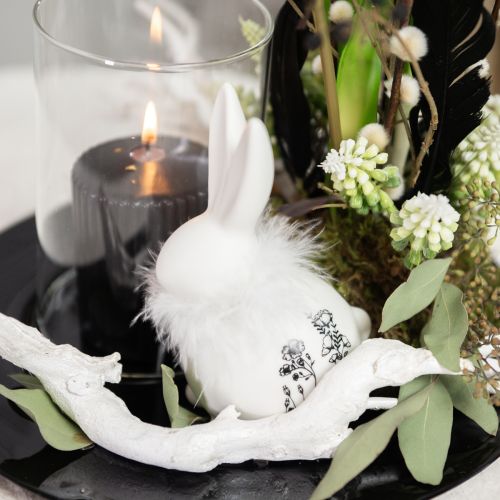 Product Ceramic Rabbit White Sitting Flowers Feathers 9×7×14cm 2pcs