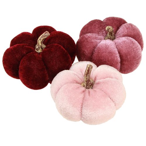 Pumpkin made of fabric decoration velvet burgundy pink Ø7cm 9 pcs