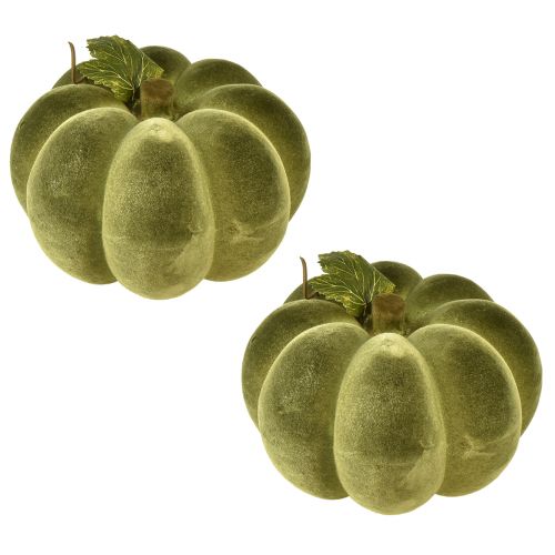 Product Pumpkin decoration flocked 20cm pumpkin green velvet look 2pcs