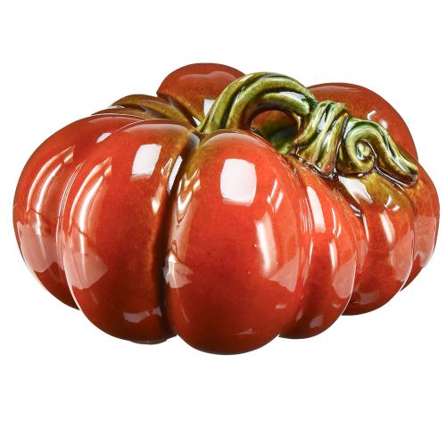 Shiny ceramic pumpkin in bright red-orange with green stem – 21.5 cm – Ideal autumn decoration