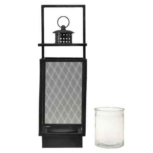 Product Large metal lantern with wire windows in antique grey – 19x36x60 cm – decorative lantern with carrying handle