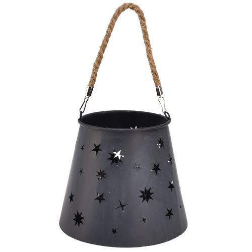 Metal lantern anthracite with stars – Ø16.5 cm, height 24 cm – Stylish decoration with carrying handle