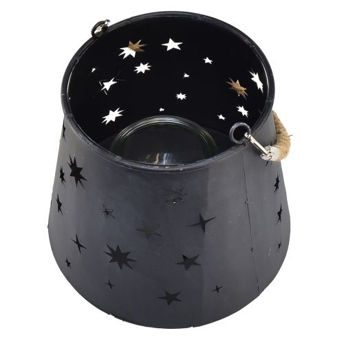 Product Metal lantern anthracite with stars – Ø16.5 cm, height 24 cm – Stylish decoration with carrying handle