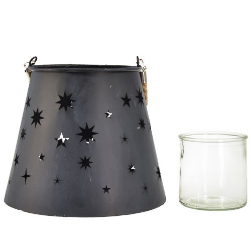 Product Metal lantern anthracite with stars – Ø16.5 cm, height 24 cm – Stylish decoration with carrying handle