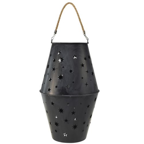 Hanging lantern made of metal in anthracite with stars – Ø18.5 cm, height 50 cm – Elegant outdoor and indoor lighting
