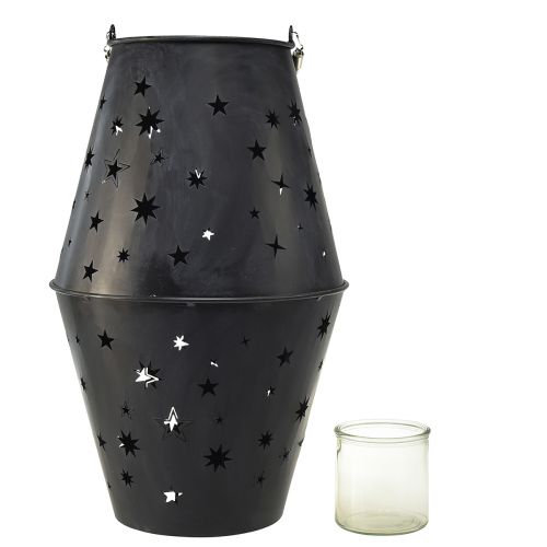 Product Hanging lantern made of metal in anthracite with stars – Ø18.5 cm, height 50 cm – Elegant outdoor and indoor lighting