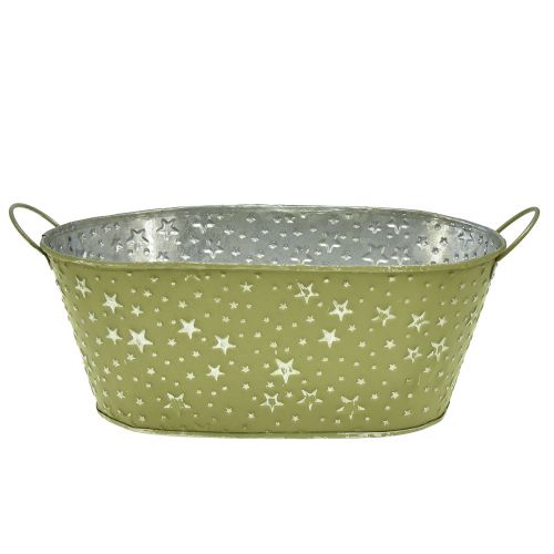 Floristik24 Metal bowl oval stars and handles green 31×16cm H12,5cm