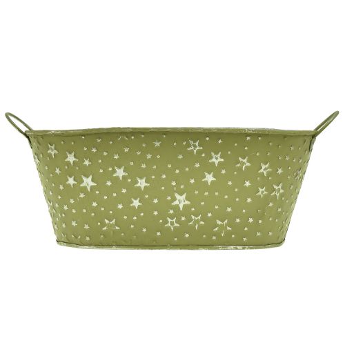 Product Metal bowl oval stars and handles green 31×16cm H12,5cm
