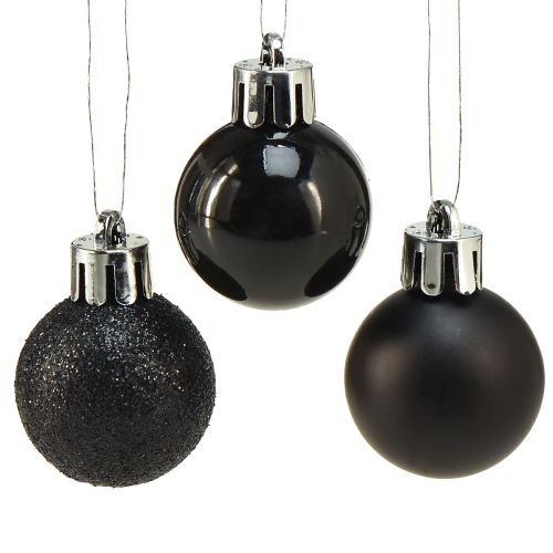 Mini tree balls black shatterproof plastic Ø3cm 14pcs