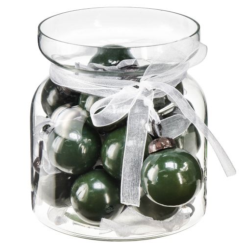 Mini Christmas balls glass balls green Ø3cm 18pcs in glass