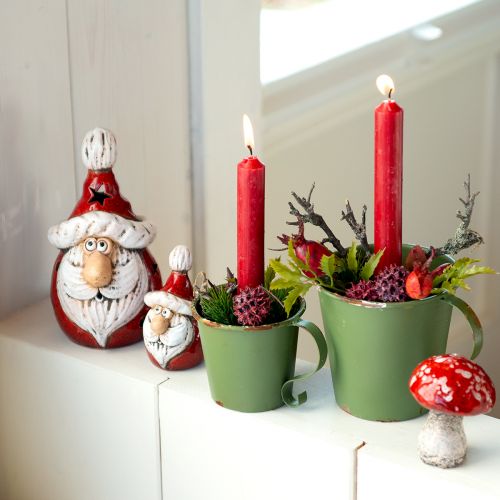 Cute ceramic Santa Claus figure, red and white, 10 cm – perfect Christmas decoration – 4 pieces