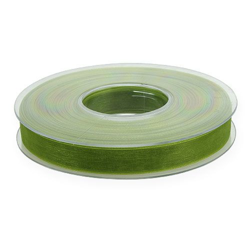 Product Organza ribbon green gift ribbon woven edge olive green 15mm 50m