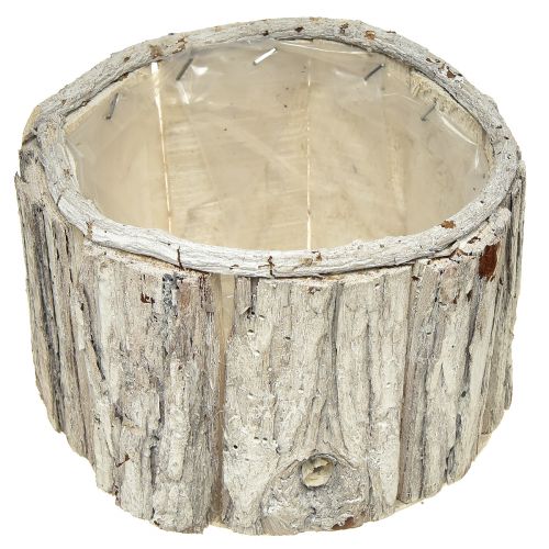 Product Planter Wood Round Bark Natural White 26/18cm Set of 2