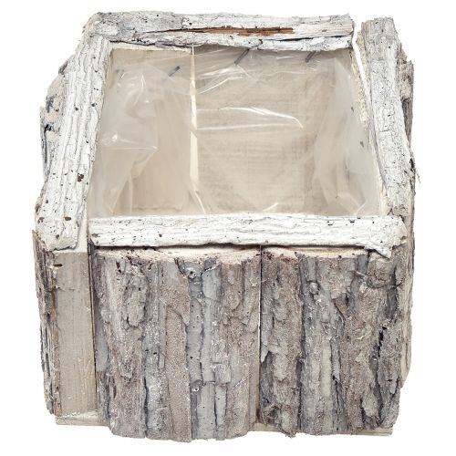 Product Planter wooden with bark natural white 17/24cm set of 2