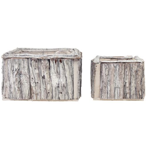 Product Planter Wood with Bark Natural White 17/24cm Set of 2