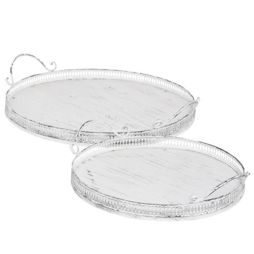 Floristik24 Retro tray with handles round tray white Ø26/33cm set of 2