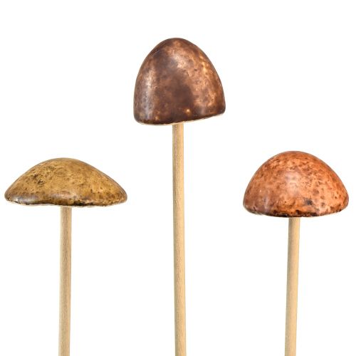 Rustic ceramic mushrooms on a stick – atmospheric autumn decoration 4cm 6pcs