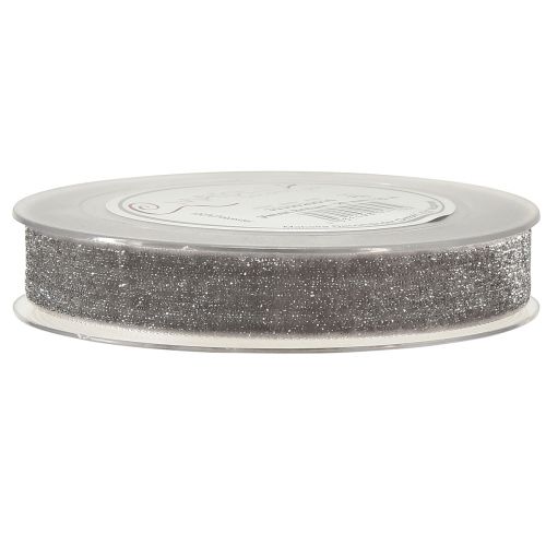 Product Velvet ribbon with glitter decorative ribbon velvet grey silver 20mm 10m