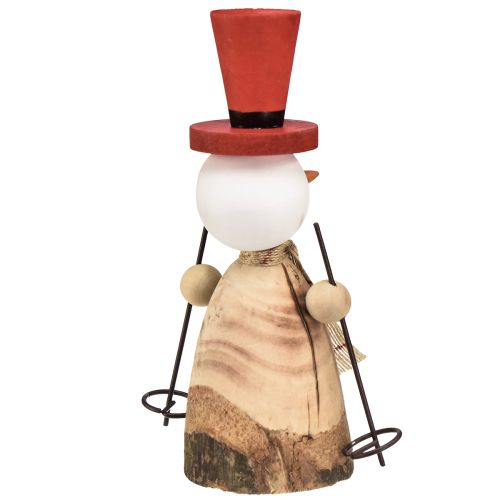 Product Snowman made of wood decorative figure with hat red natural H20.5cm