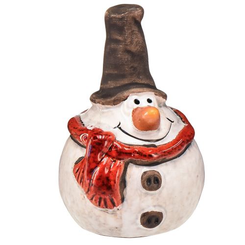 Ceramic snowman figure, 8.4cm, with top hat and red scarf - set of 3, Christmas and winter decoration