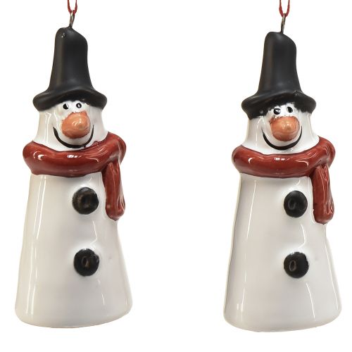 Cheerful snowman hanging decoration in a set of 2 - white with red scarf and black hat, 7.5 cm - perfect for festive Christmas trees