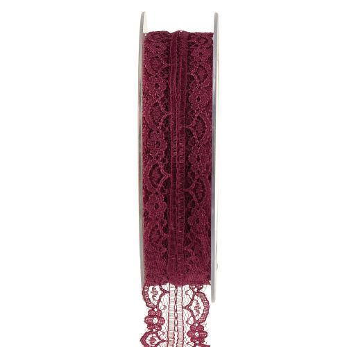 Floristik24 Lace ribbon with flowers decorative ribbon Bordeaux W25mm L25m