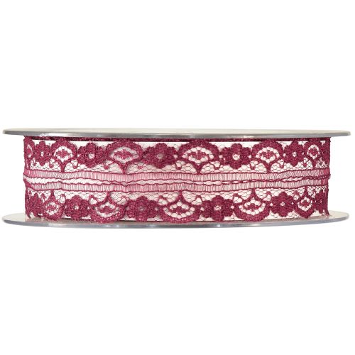 Product Lace ribbon with flowers decorative ribbon Bordeaux W25mm L25m