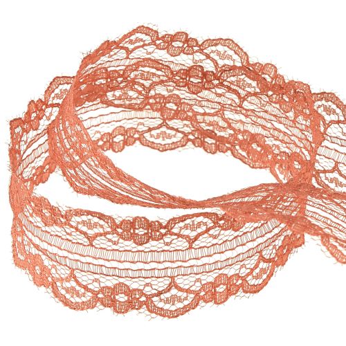 Product Lace ribbon orange decorative ribbon with flowers W25mm L20m