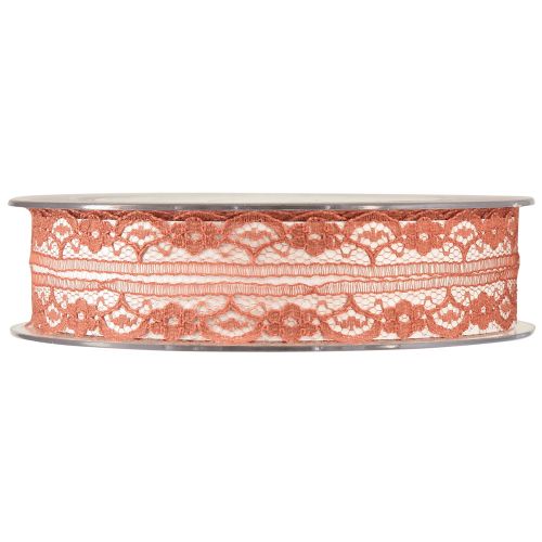 Product Lace ribbon orange decorative ribbon with flowers W25mm L20m