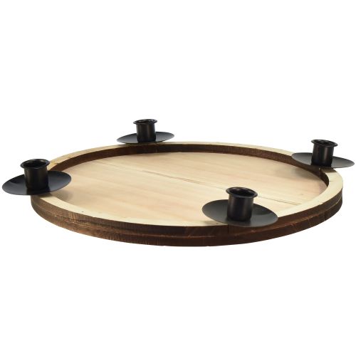 Candle holder with wooden tray – natural &amp; black, Ø 33 cm – timeless design for every table decoration