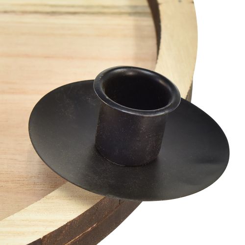 Product Candle holder with wooden tray – natural &amp; black, Ø 33 cm – timeless design for every table decoration