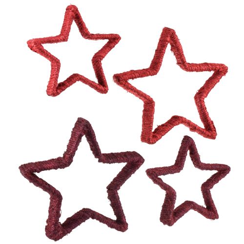 Star to stand Christmas decoration jute red 13/18cm 4pcs