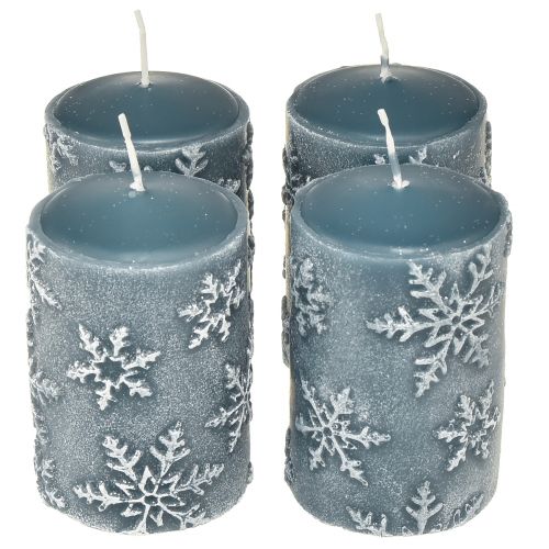 Pillar candles blue candles snowflakes 100/65mm 4pcs