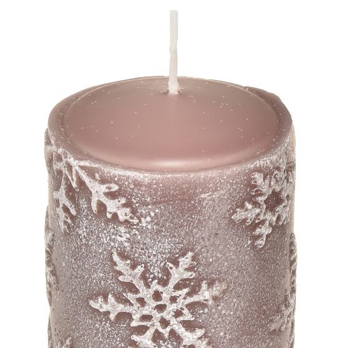 Floristik24 Pillar Candles Pink Candles Snowflakes 100/65mm 4 Pcs