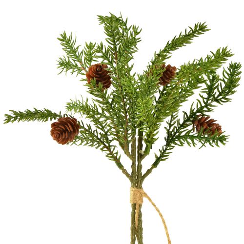 Artificial fir branch with two natural cones – tied with jute – perfect Christmas decoration 28cm 4pcs