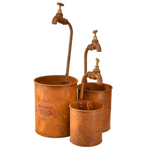 Planter rust decoration metal with tap H25/37/43cm set of 3 pieces