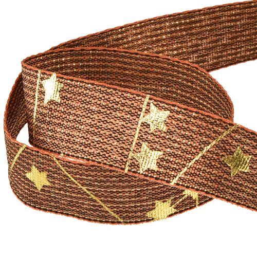 Product Christmas ribbon with stars decorative ribbon brown gold 25mm 18m