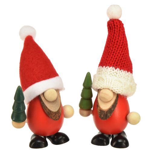 Christmas gnome decoration gnome wood red green H10.5/12cm 6pcs