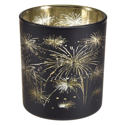 Elegant glass lantern with fireworks design – black and gold, 9 cm – ideal decoration for festive occasions – 6 pieces