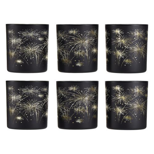 Product Elegant glass lantern with fireworks design – black and gold, 9 cm – ideal decoration for festive occasions – 6 pieces