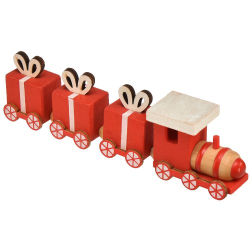 Wooden train with gift boxes, red and white, set of 2, 18 x 3 x 4.5 cm - Christmas decoration