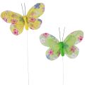 Floristik24 Decorative butterflies on wire yellow green flowers 6×9cm 12pcs