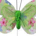 Floristik24 Decorative butterflies on wire yellow green flowers 6×9cm 12pcs