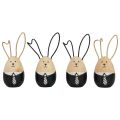 Floristik24 Easter bunnies wooden bunnies eggs Easter decoration black white Ø4.5cm 12cm 4pcs