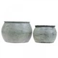 Floristik24 Round metal pot, decorative vessel, plant bowl silver, washed white, antique look Ø25.5 / 18cm H17 / 13cm, set of 2