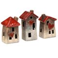 Floristik24 Romantic ceramic houses with heart motif in a set of 3 – red &amp; natural tones, 10.9 cm – lovingly designed lanterns