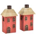 Floristik24 Candle holder house wood red candle holder H14.5cm 2pcs