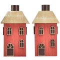 Floristik24 Candle holder house wood red candle holder H14.5cm 2pcs