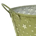 Floristik24 Metal bowl oval stars and handles green 31×16cm H12,5cm
